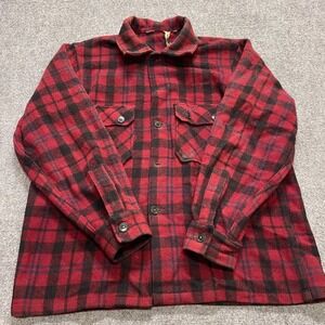Vintage 80s Woolrich Red Buffalo Plaid Wool Hunting Long Sleeve Button-Up